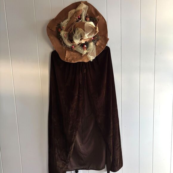Forest Wizard Whimsical Hat w Brown Velvet Hooded Cape Cosplay Ren Faire Costume - Picture 1 of 6